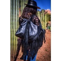Black Fringe Western Purse, Black Leather Moroccan Fringed Tote Bag, Boho Cowgirl Fringr Boho Crossbody | Etsy (US)