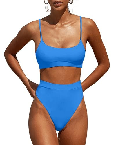 MELYUM High Waisted Bikini Sets for Women Two Piece Swimsuit Tummy Control Bathing Suit Cheeky Bottoms Push Up Top Blue | Amazon (US)