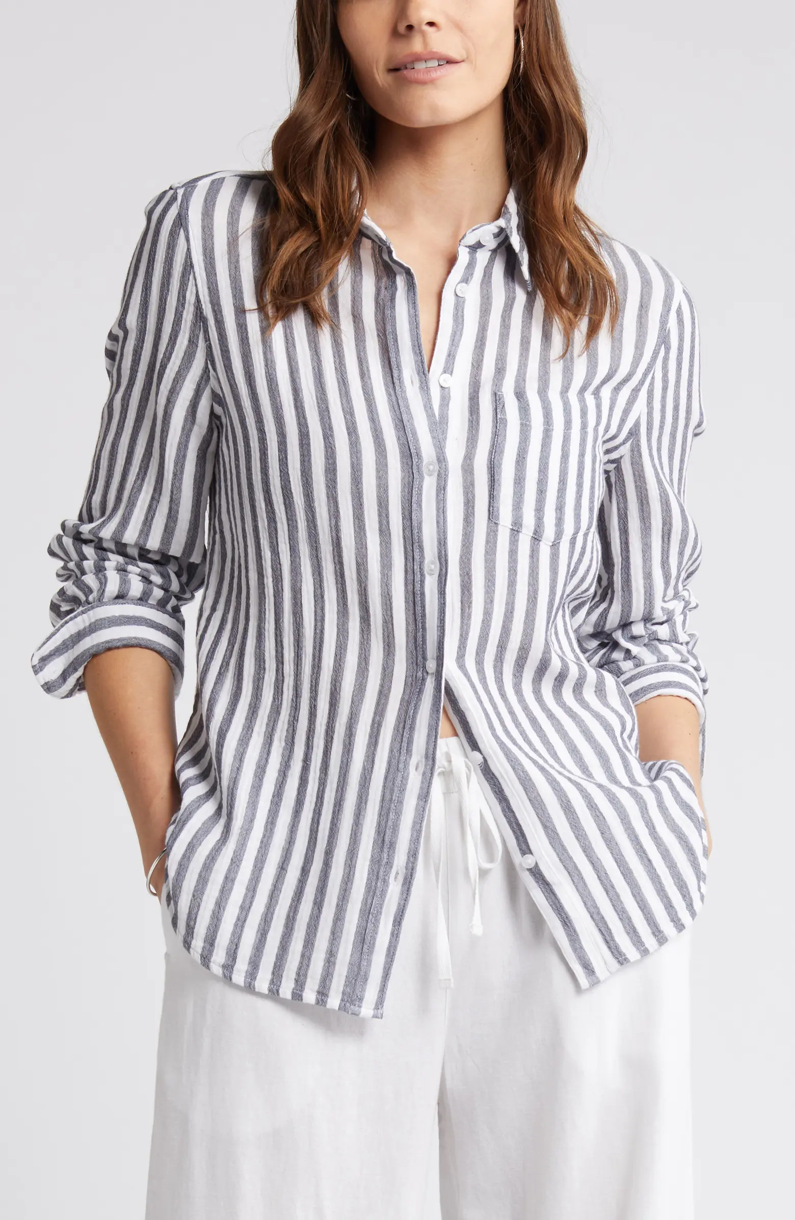 Stripe Cotton Gauze Button-Up Shirt | Nordstrom