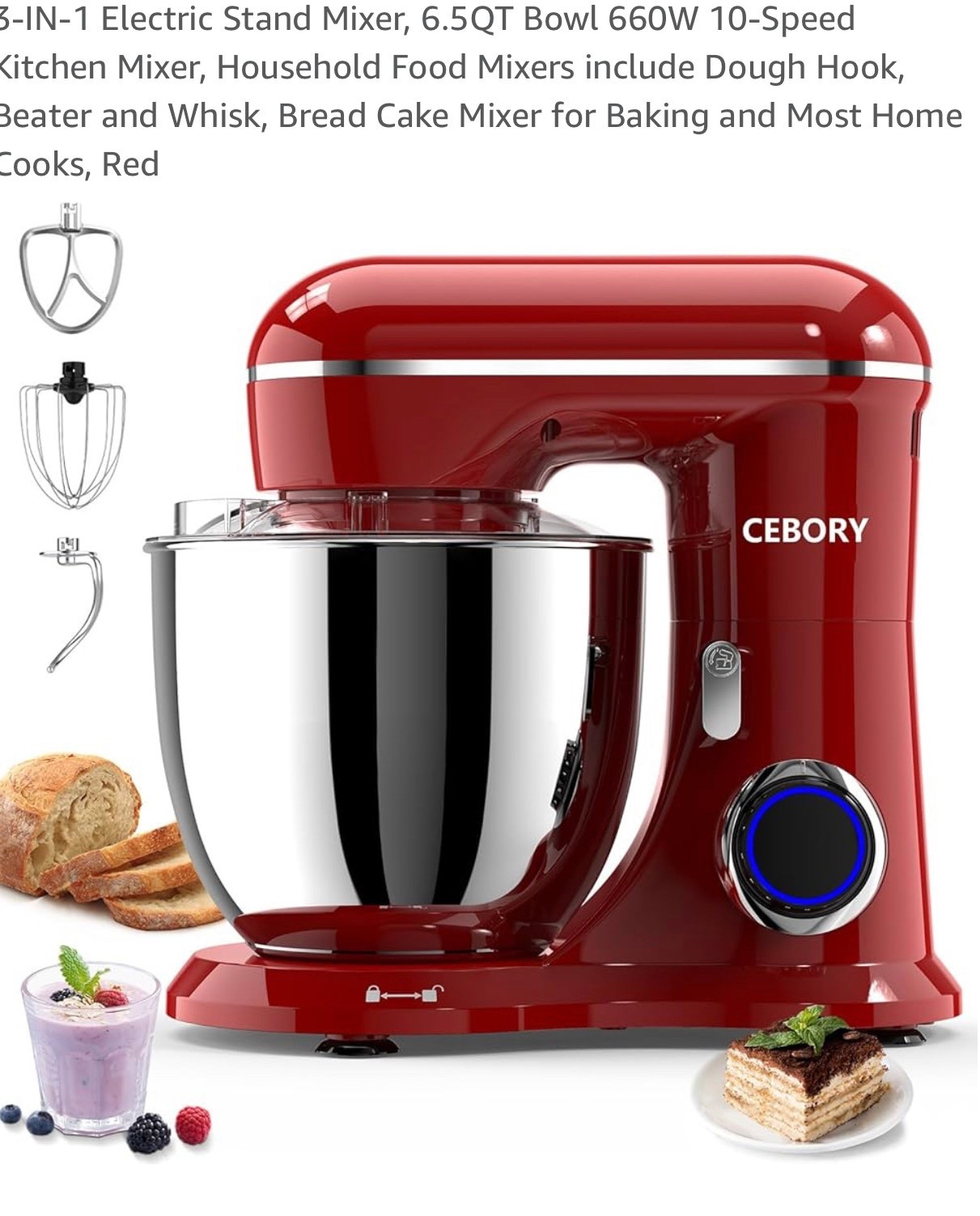 3-IN-1 Electric Stand Mixer, 6.5QT Bowl 660W 10-Speed Kitchen Mixer, Household Food Mixers include Dough Hook, Beater and Whisk, Bread Cake Mixer for Baking and Most Home Cooks, Red 

#LTKHome #LTKOver40 #LTKSaleAlert
