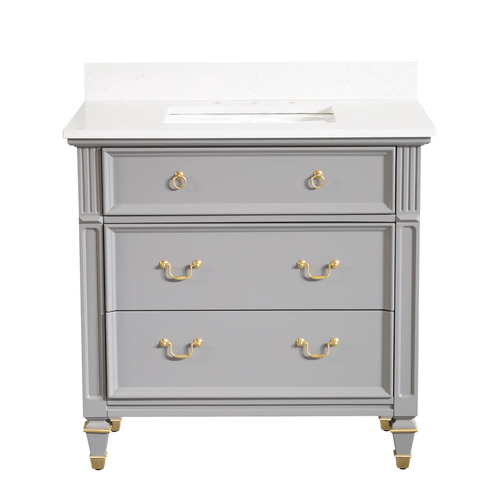 Rosdorf Park 35'' H x 36" W Single Bathroom Vanity With Stain-resistant Carrera White Quartz Top ... | Wayfair North America