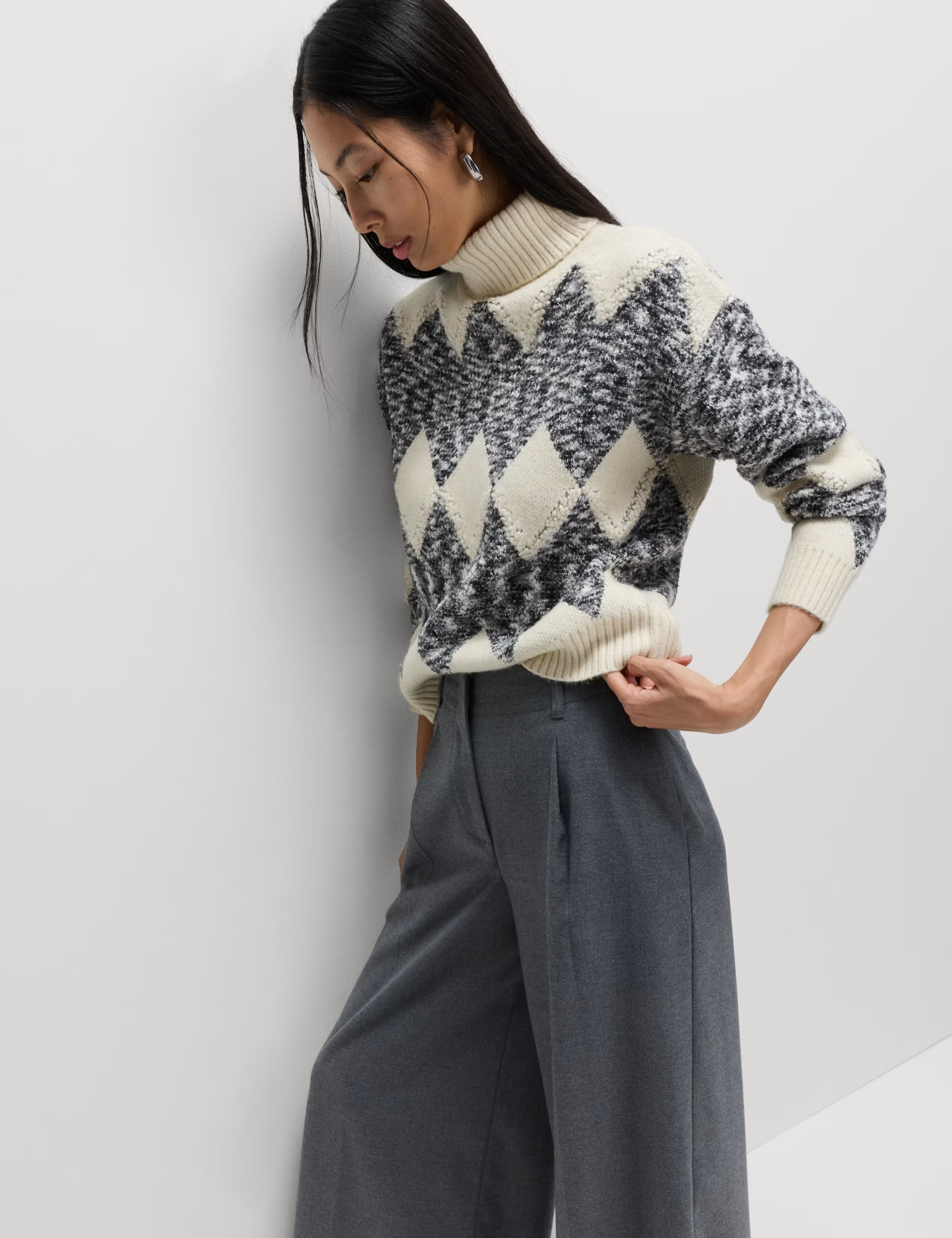 Tweed Argyle Roll Neck Jumper | Marks & Spencer (UK)