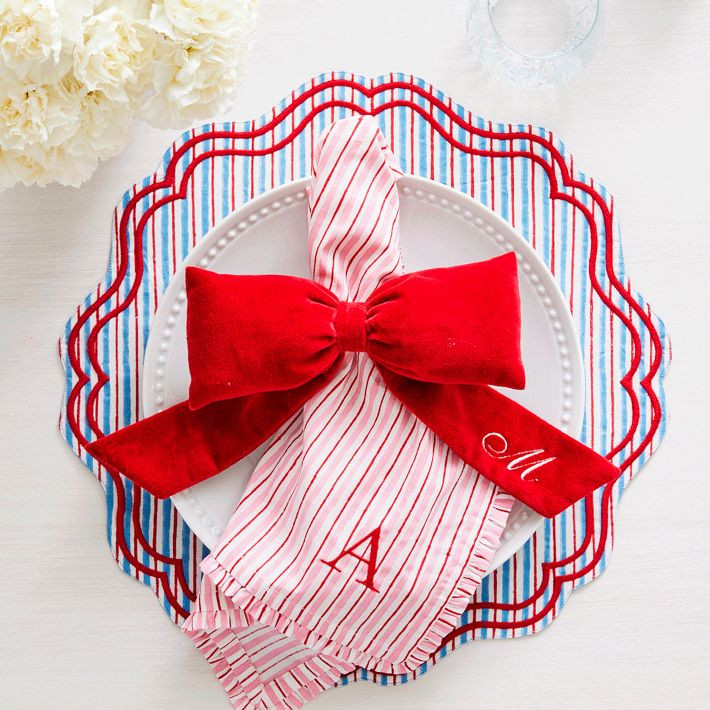 Block Print Ruffle Edge Dinner Napkins, Set of 4 | Mark and Graham