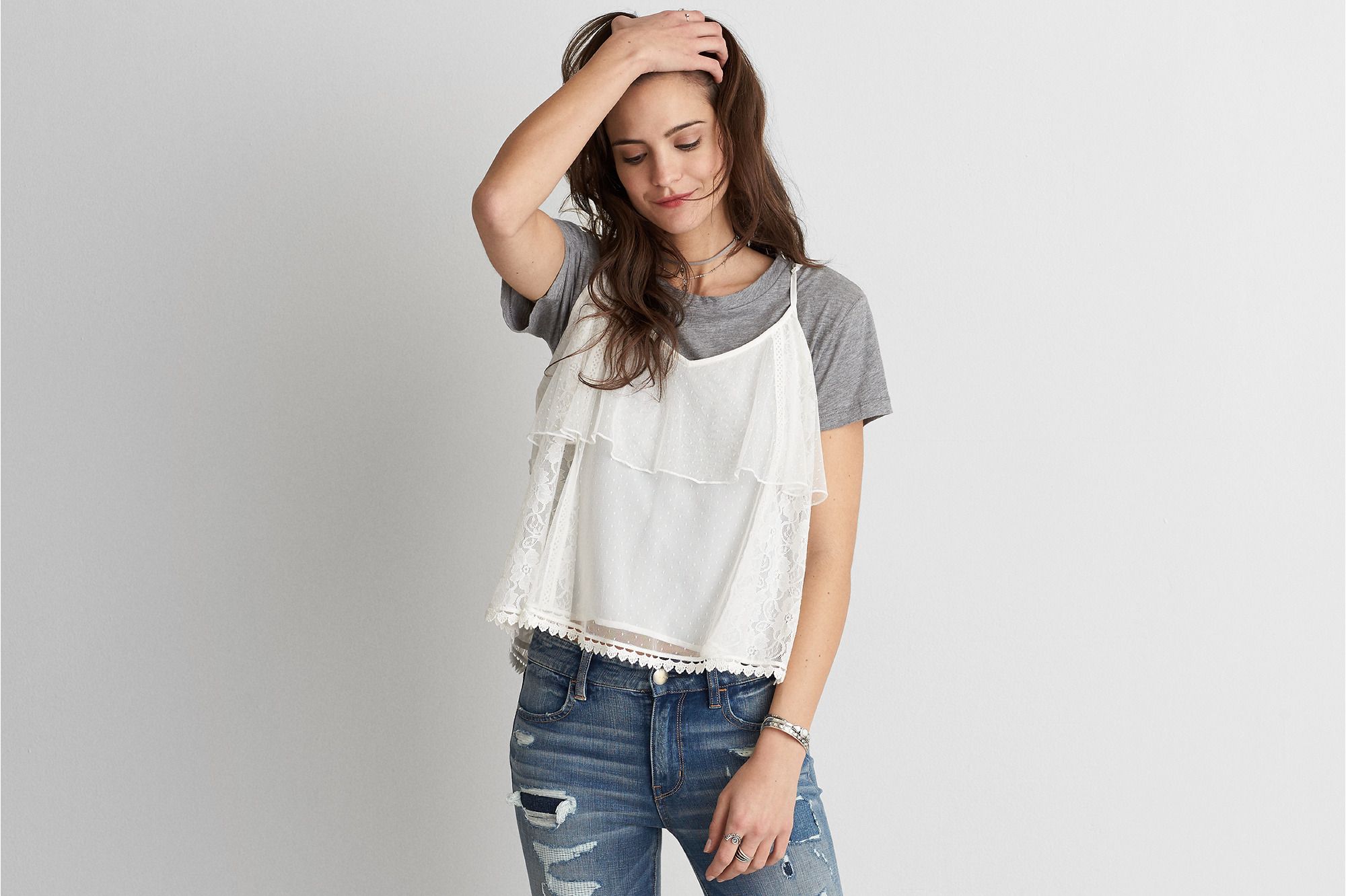 AEO Cami T-Shirt Top , Gray | American Eagle Outfitters (US & CA)