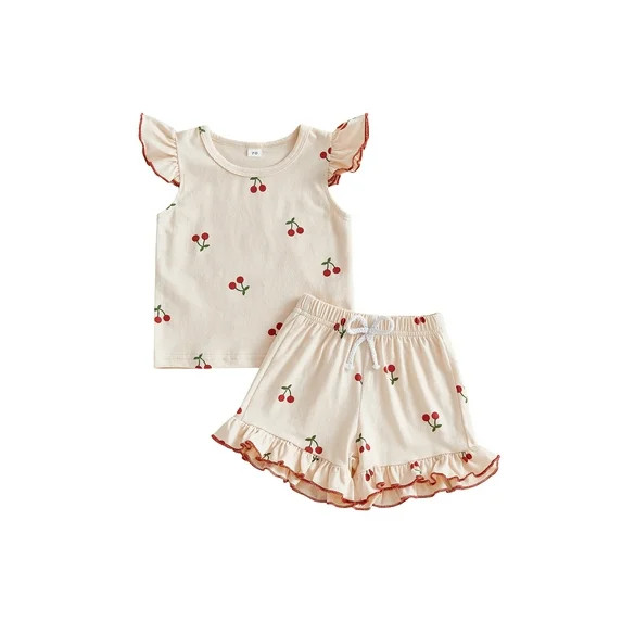 BemeyourBBs Little Toddler Baby Girls Summer Clothes 2 Piece Cherry Outfits Cherry Print Flying S... | Walmart (US)