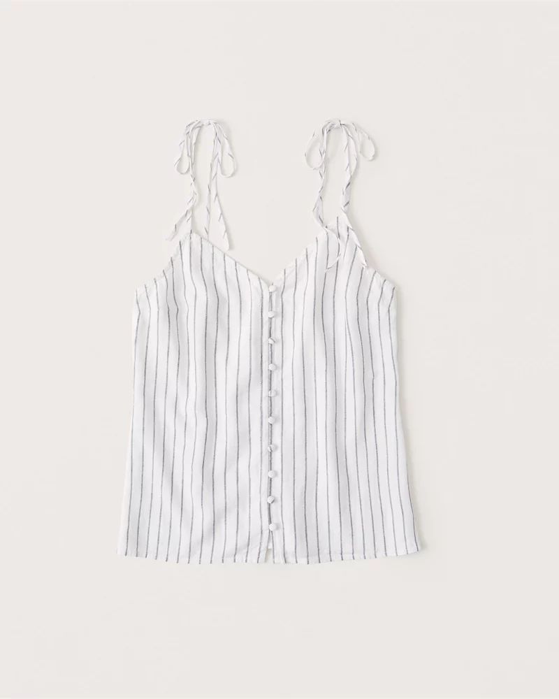 Linen-Blend Button-Up Cami | Abercrombie & Fitch (US)