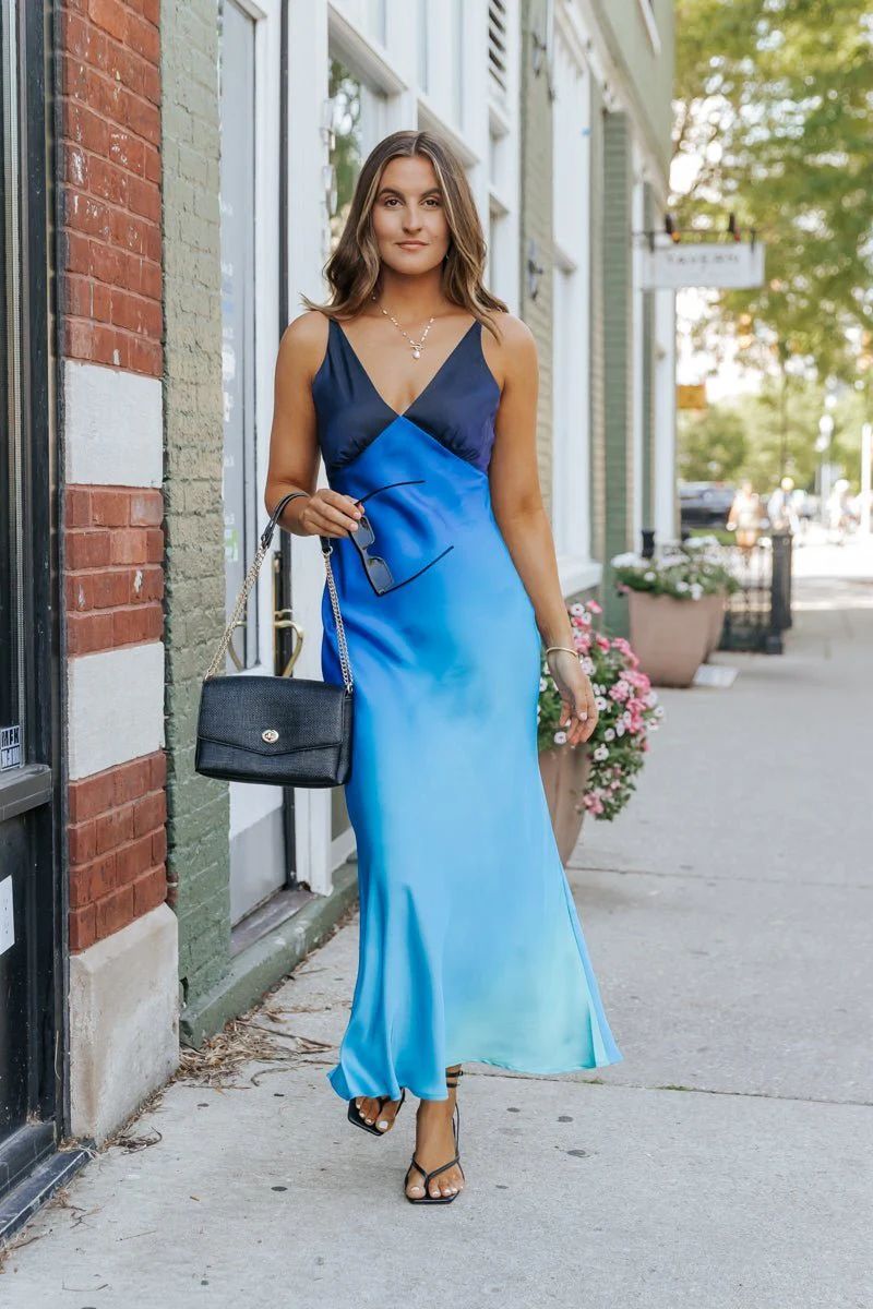 MUSE Blue Ombre V Neck Maxi Dress | Magnolia Boutique