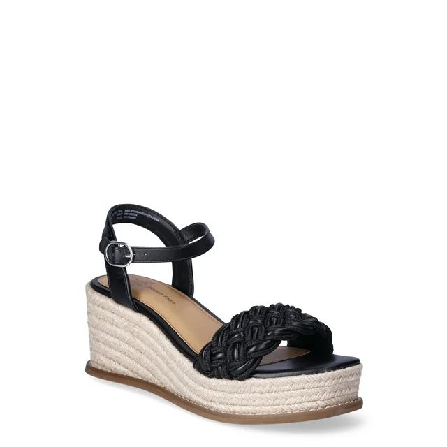 Time and Tru Women's Braided Mid-Heel Wedge Sandals, Wide Width Available | Walmart (US)