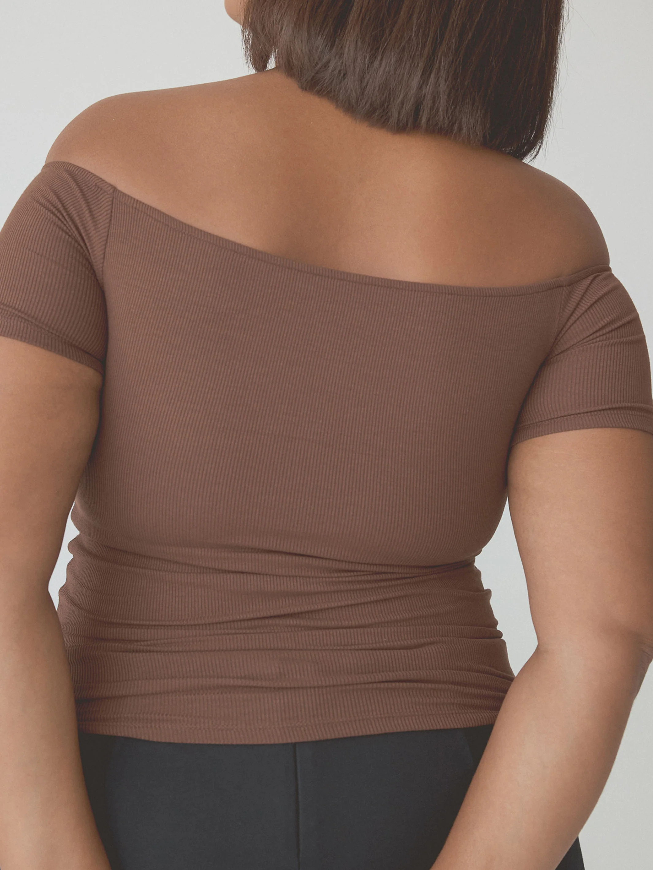 Ribbed Off The Shoulder Braless Short Sleeve | Klassy