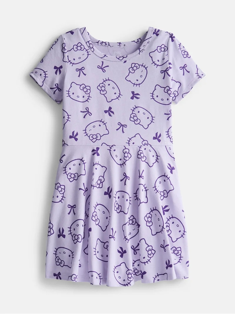 Hello Kitty Girls Print Skater Dress with Short Sleeves, Sizes 4-12 | Walmart (US)