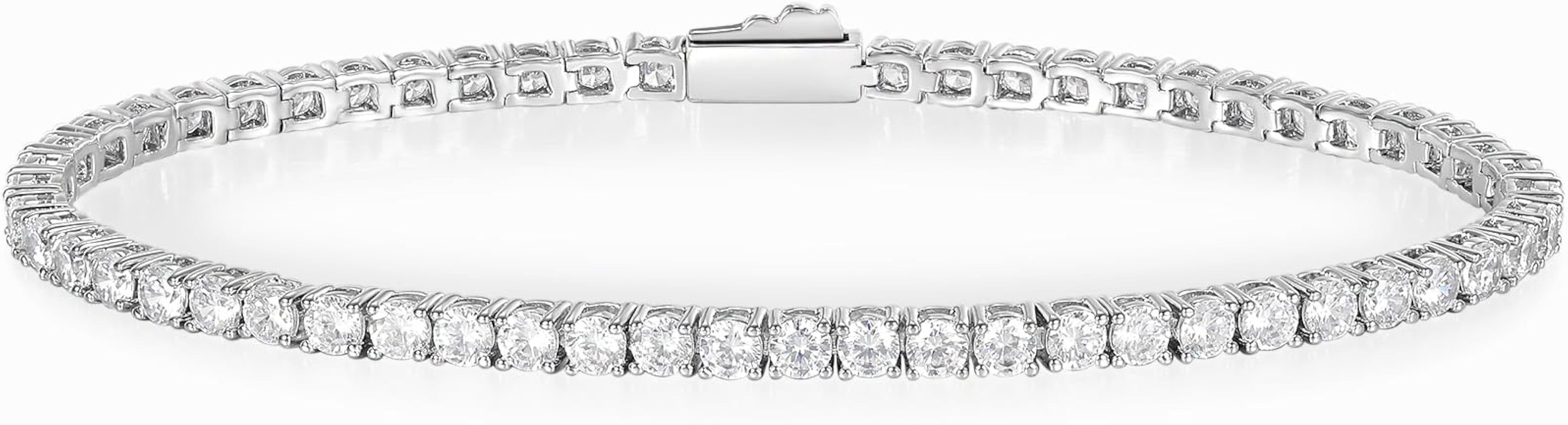 Gemsme 3/4/5mm Tennis Bracelet, 18k White Gold Plated 3MM/4MM/5MM Iced Out Round Cubic Zirconia T... | Amazon (US)