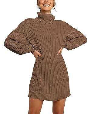 ANRABESS Women Turtleneck Long Lantern Sleeve Casual Loose Oversized Sweater Dress Soft Winter Pu... | Amazon (US)