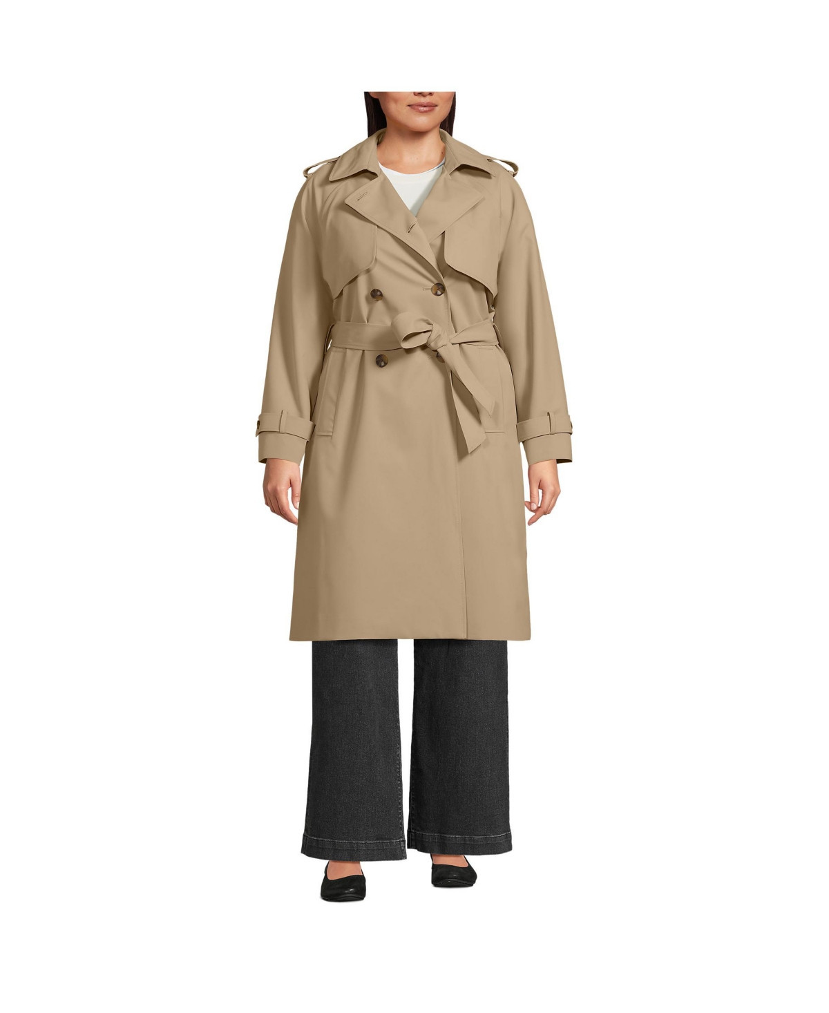 Lands' End Plus Size Squall Waterproof Modern Trench Raincoat - Desert tan | Macy's