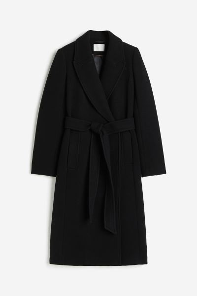 Wool-blend tie-belt coat - Black - Ladies | H&M GB | H&M (UK, MY, IN, SG, PH, TW, HK)