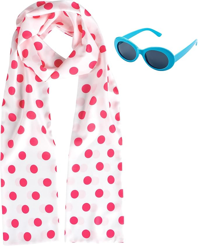 Pink Polka Dot Scarf Blue Frame Sunglasses Women Halloween Costume Accessories Adult Cosplay Part... | Amazon (US)