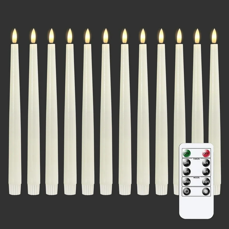TETOU 12pcs Flameless Ivory Taper Candles, Flickering Ivory Flameless LED Battery Operated Taper ... | Walmart (US)