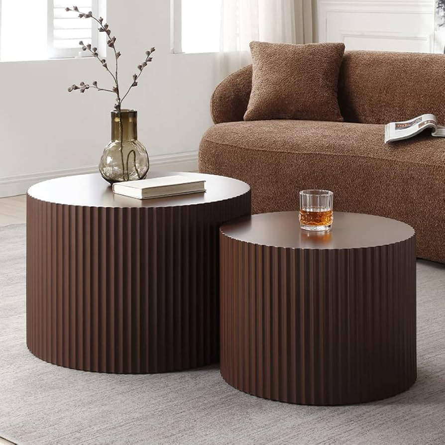 WILLIAMSPACE Nesting Coffee Table Set of 2, Matte Brown Round Wooden Coffee Tables, Modern Luxury... | Amazon (US)