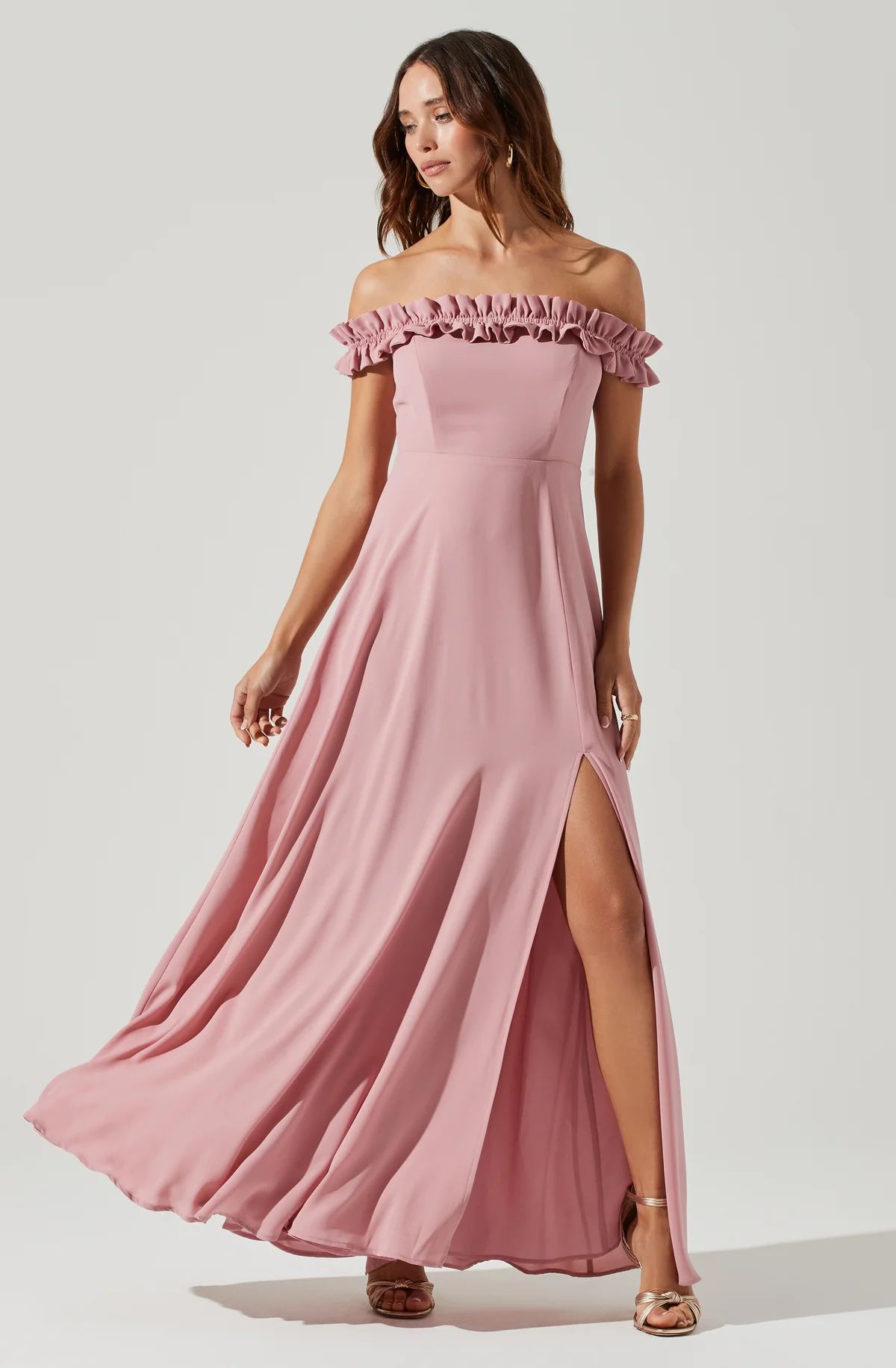 Venetia Off Shoulder Ruffle Trim Maxi Dress | ASTR The Label (US)