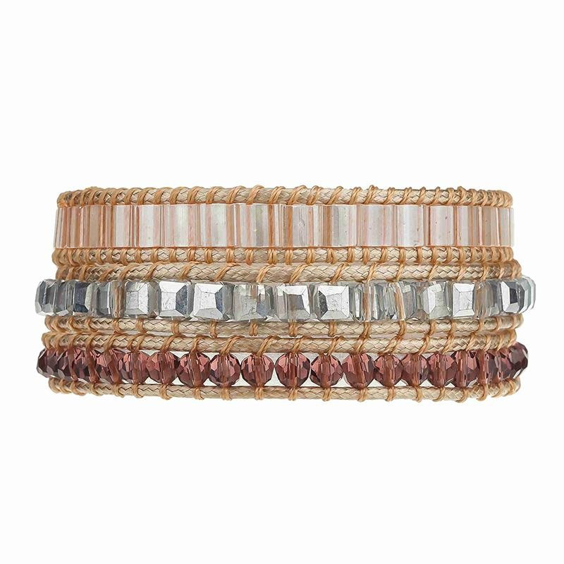 Emerald Cut Crystals with Miyuki Beads on Natural - Vegan | Victoria Emerson