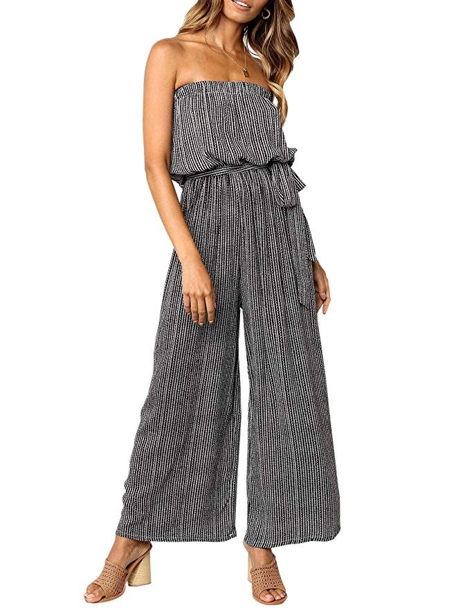 Miessial Women's Sexy Romper Off Shoulder Jumpsuit Casual Strapless Wide Leg Pants Jumpsuit | Amazon (US)