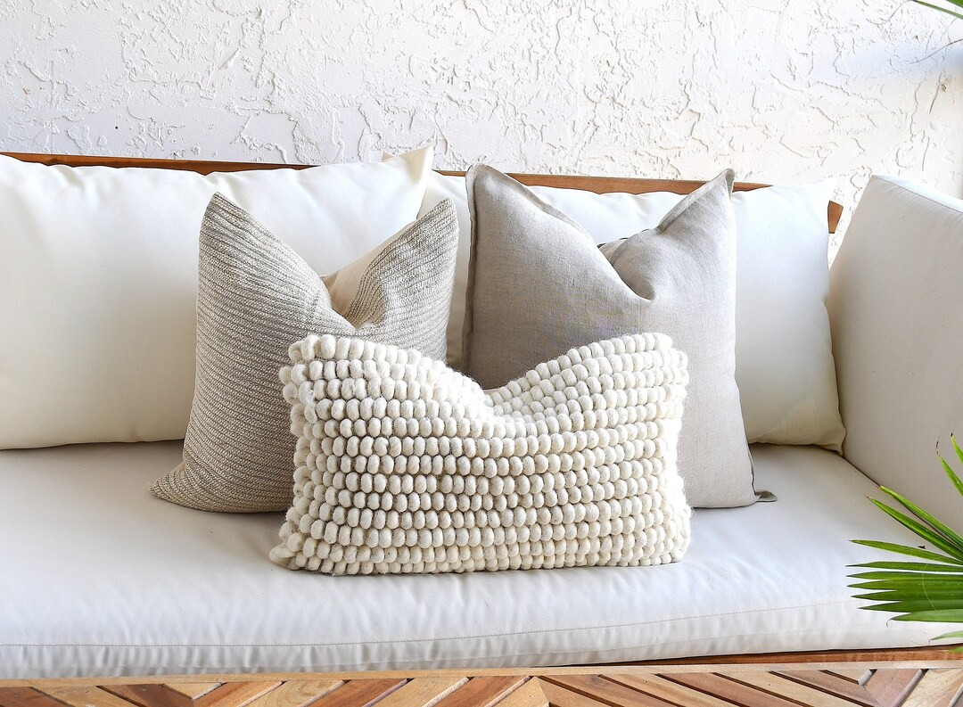 3 Neutral Boho Pillow Set Beige Sofa Pillow Set White Mud Cloth Decor Textured Pillow Cover Set L... | Etsy (US)