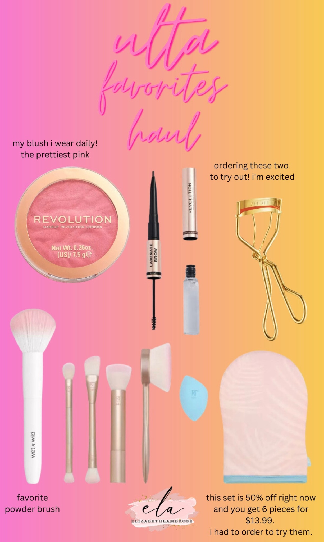 Some Ulta favorites and new products haul! 
Y’all have to grab the makeup revolution blush, it is cheap and so good! The prettiest pink for summer! 
I’m excited to try their laminate brow pencil too, it’s 2 in 1 pencil and gel! 
I love a good lash curler too, I’m splurging on this one because the reviews were amazing so we’ll see if it lives up to the hype!
The makeup set by real techniques is a STEAL!! Y’all 6 pieces for $13.99, you can’t beat that! 
I can’t forget about my favorite powder brush, I’ve been using it everyday since I got it! I’m obsessed !
Everything is linked below!

#beauty #ulta #sale #makeup #beautyproducts #brows #blush #obsessed #lashcurler #powder #brushes #brush #set #endlesssummer #ultabeauty

#LTKbeauty #LTKFind #LTKsalealert