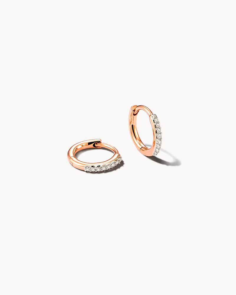 Mila 14k Rose Gold Huggie Earrings in White Diamond | Kendra Scott