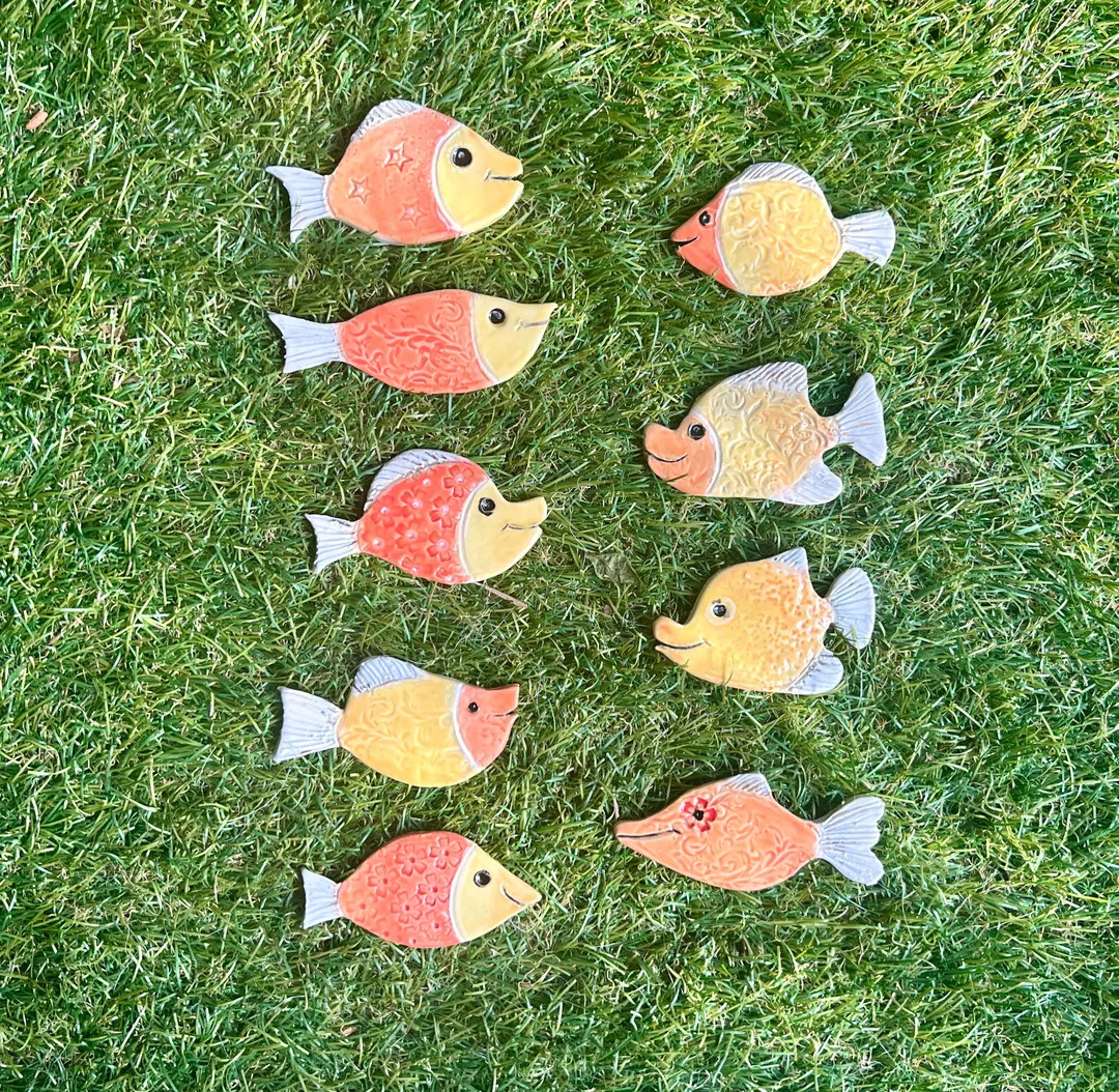 Handmade Ceramic Fish Tiles for Mosaics, Set of 9 Yellow and Orange | Etsy (Global)
