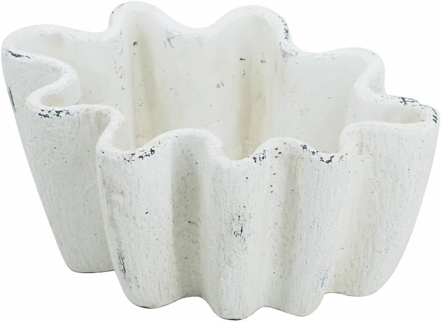 Shallow Wavy Scallop Cement Planter with Natural White Finish, Contemporary Accent Planter, for H... | Amazon (US)