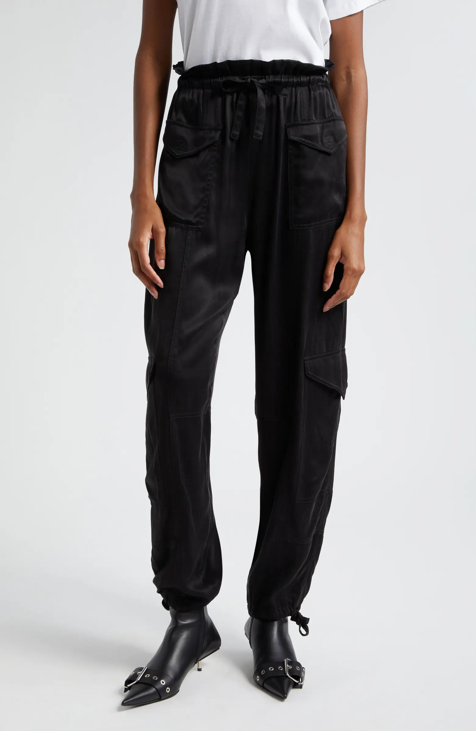 Paperbag High Waist Washed Satin Pants | Nordstrom