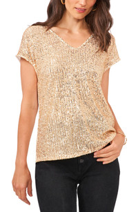 Click for more info about Sequin Mixed Media Cap Sleeve Top