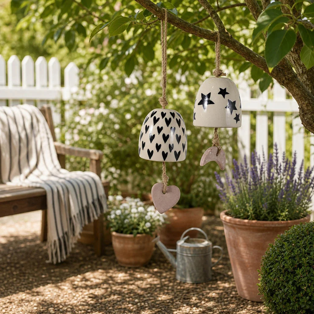 Decorative Star And Heart Ceramic Windchimes For Outdoor Decor - Garden Bell Art For Patio, And Y... | Wayfair North America