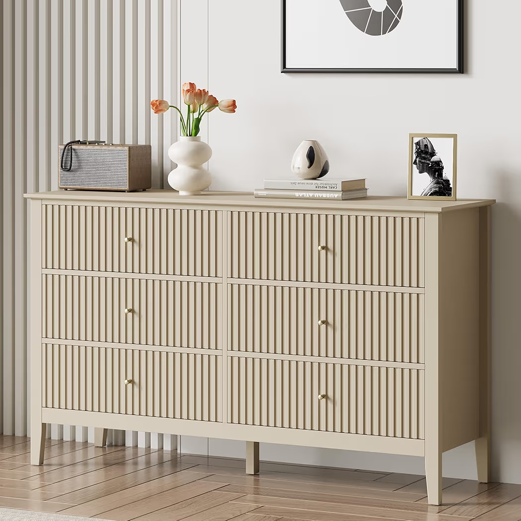 RoyalCraft Beige 6 Drawer Dresser for Bedroom, Fluted  Painted Wood Chest of Drawers, Modern TV S... | Amazon (US)