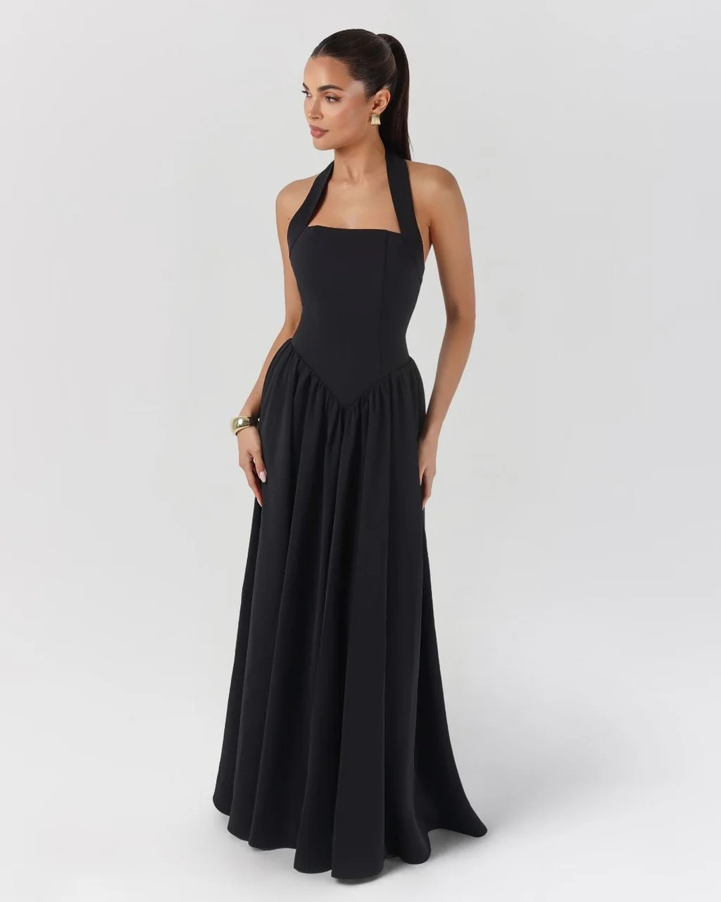 Black halter contour flowy maxi dress | Heiress Beverly Hills