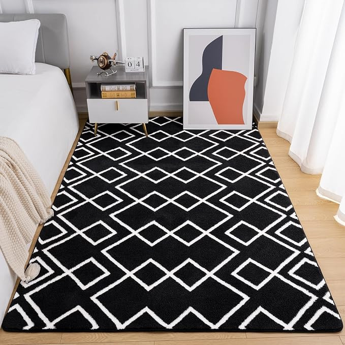Toneed Geometric Area Rugs Memory Foam Carpet, 5 x 7 Feet Black Washable Shag Rug Modern Low Pile... | Amazon (US)