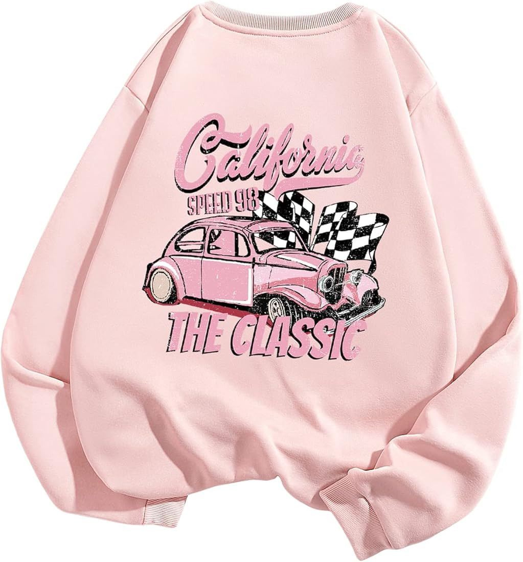 GORGLITTER Women's Car Letter Graphic Casual Sweatshirt Crewneck Long Sleeve Pullover Sweatshirts | Amazon (US)