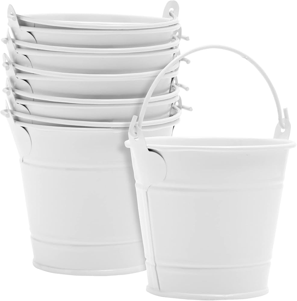 Juvale 6 Pack White Mini Galvanized Buckets with Handles for Party Favors, Wedding Decorations, E... | Amazon (US)