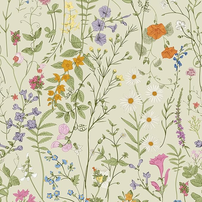 Floral Peel and Stick Wallpaper Blooming Vintage Colourful Flowers Self-Adhesive Temporary Wall P... | Amazon (US)
