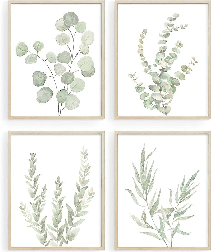 Botanical Boho Bathroom Decor Wall Art Prints, UNFRAMED Sage Green Plants Decor for Bedroom|Offic... | Amazon (US)