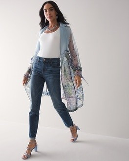 Petite Organza Printed Trench Coat | White House Black Market