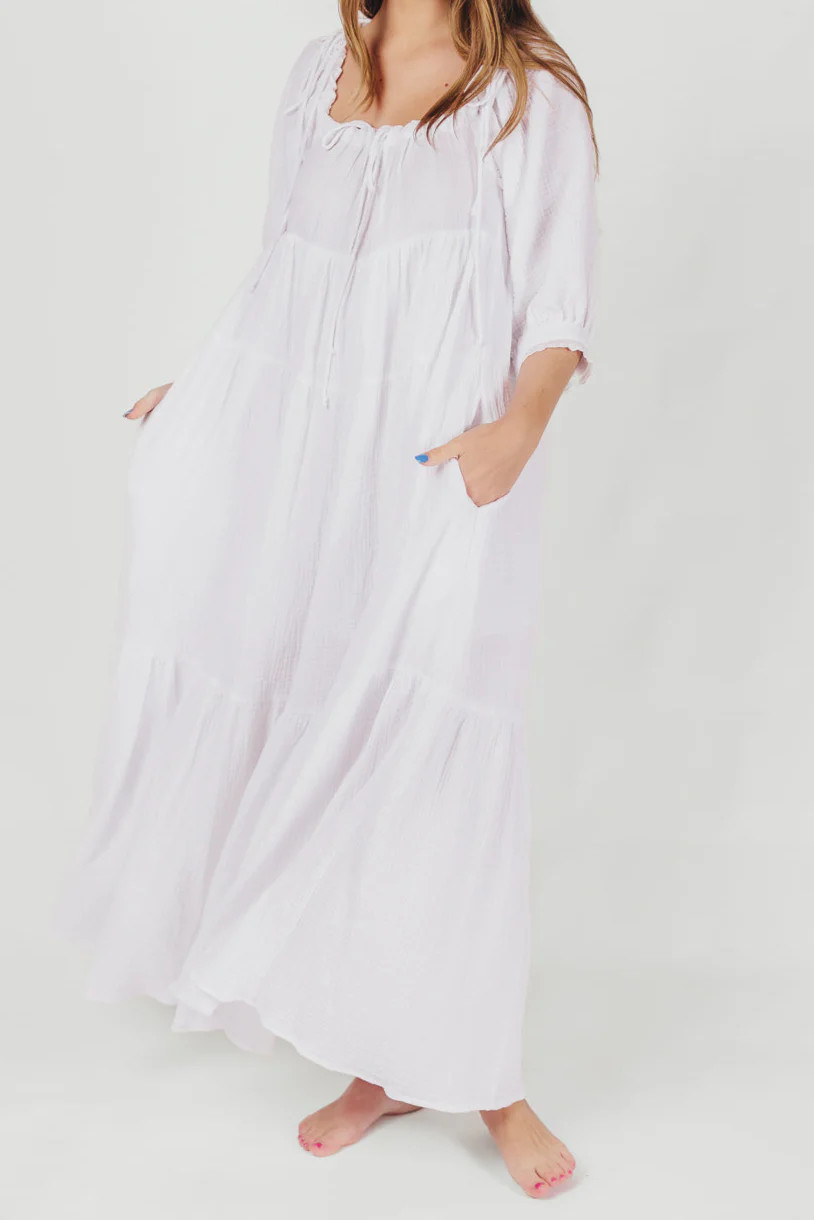 Goddess 100% Cotton Babydoll Maxi Dress in White - Bump Friendly | Worth Collective