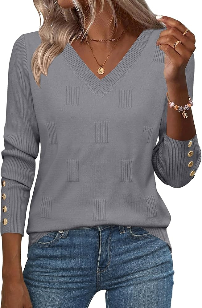 Zeagoo Womens V Neck Sweaters Shirts Long Sleeve Lightweight Ribbed Knit Pullover Sweater Blouse ... | Amazon (US)