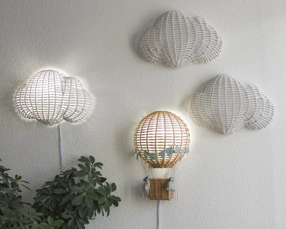 Set of Wall Night Light Hot Air Balloon and Clouds Wicker | Etsy | Etsy (US)