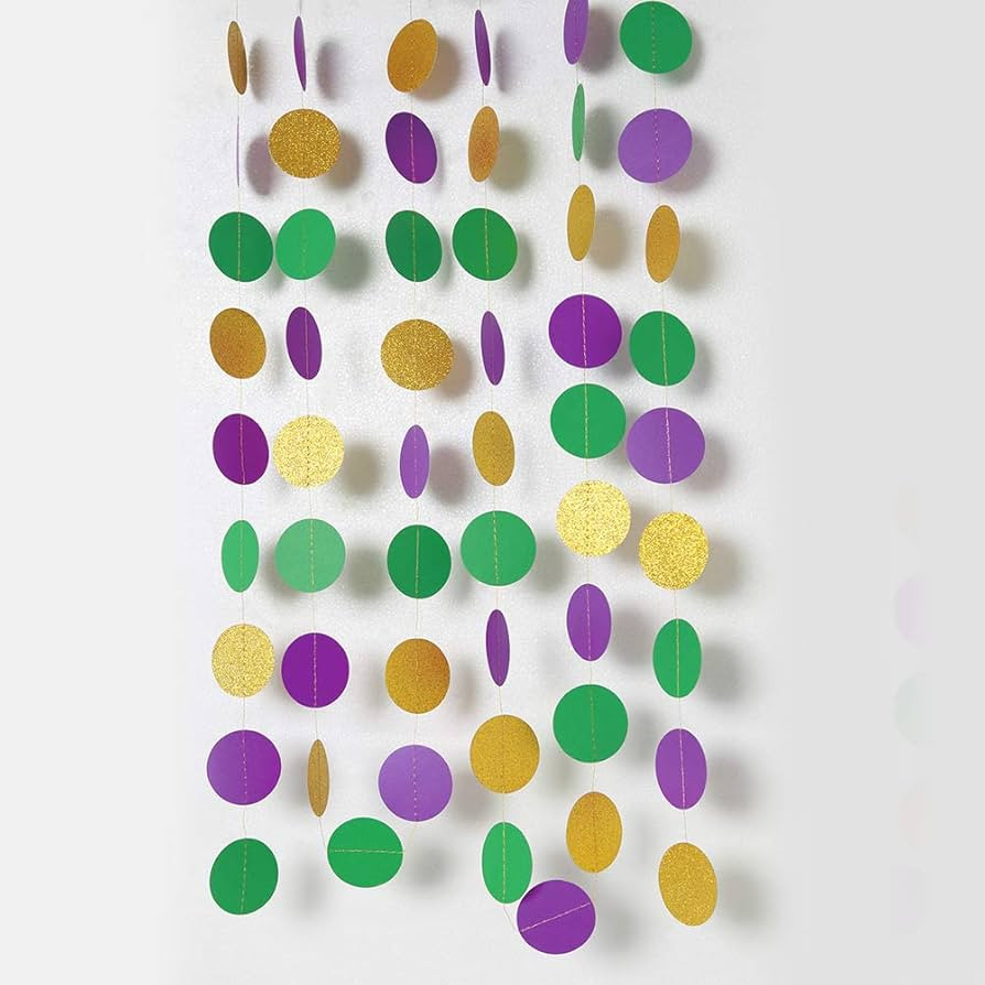 Gold Purple Green Circle Dots Garland Kit Mardi Gras Decoration Paper Bead Polk Dot Streamers Fat... | Amazon (US)