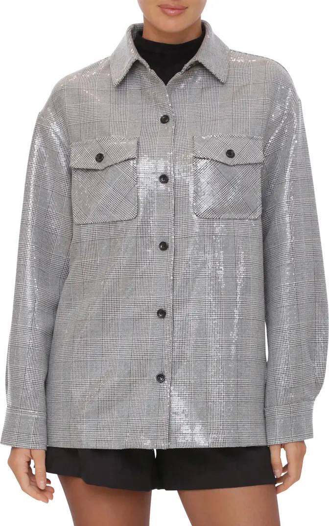 Avec Les Filles Oversize Sequin Plaid Shirt Jacket | Nordstromrack | Nordstrom Rack
