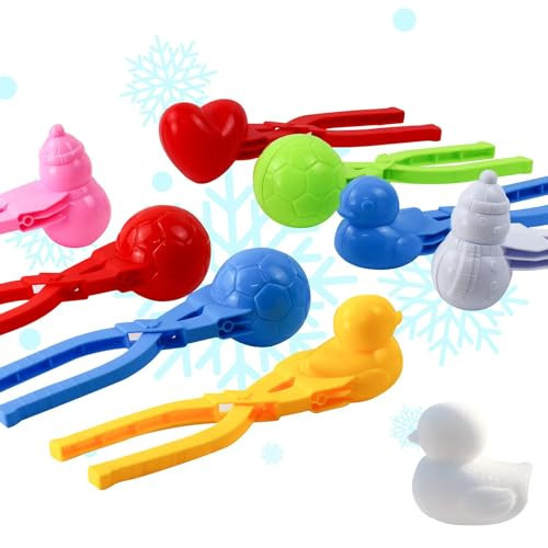 FENYAN Snowball Maker Tools, 8PCS Winter Snow Toys for Kids Outdoor, Snowman Love Heart Football Duck Shape Snow Ball Clips for Toddler Snowball Fight | Amazon (US)