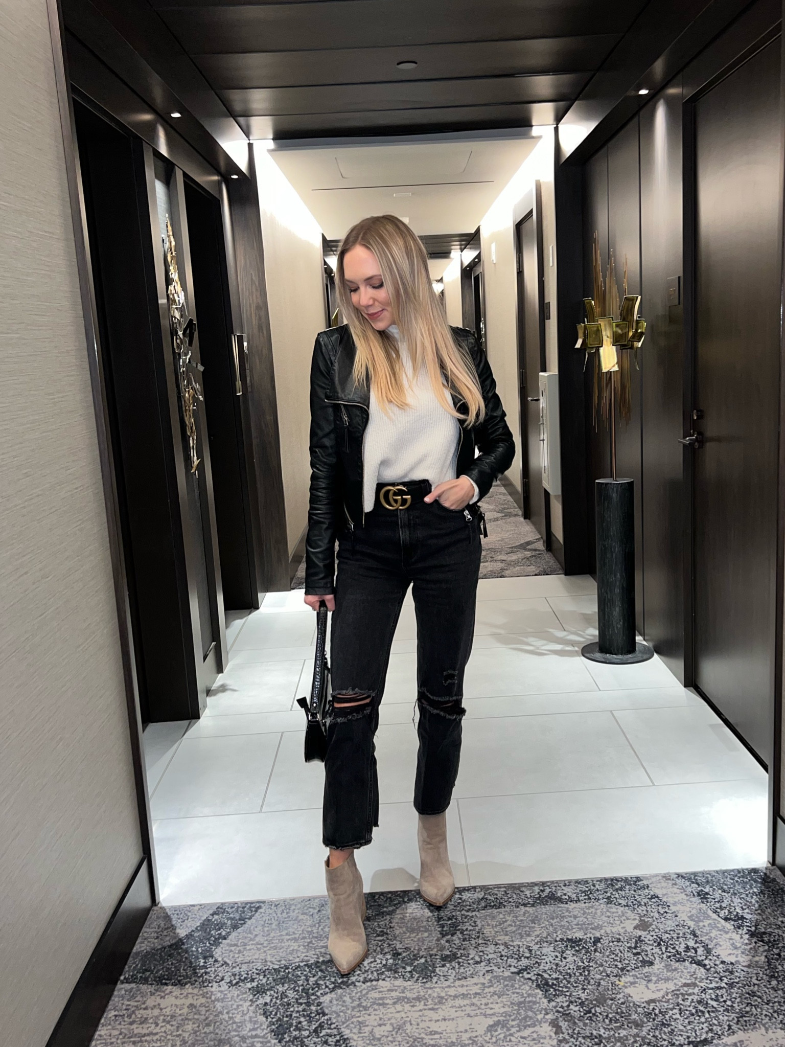 Black jeans, straight leg jeans, fall outfit, black faux leather jacket, fall outfit ideas, heeled booties, dinner outfit idea, date night outfit idea, white sweater, cropped sweater 

#LTKSeasonal #LTKunder100 #LTKunder50