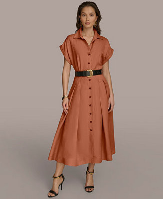 Women's Belted Midi Shirtdress | Macy's
