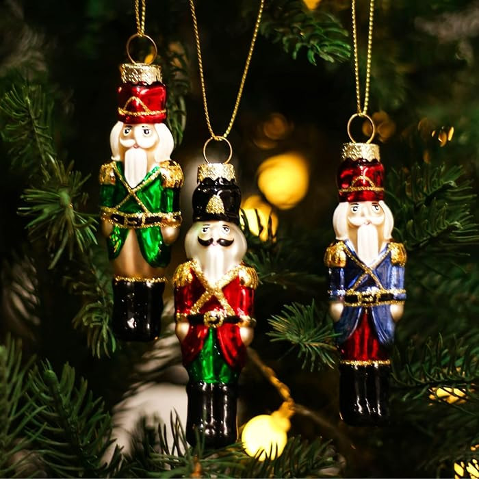 Hand-Blown Nutcracker Christmas Ornaments Set of 3 - H9.6cm Glass Soldiers with Hand Painted Deta... | Amazon (US)