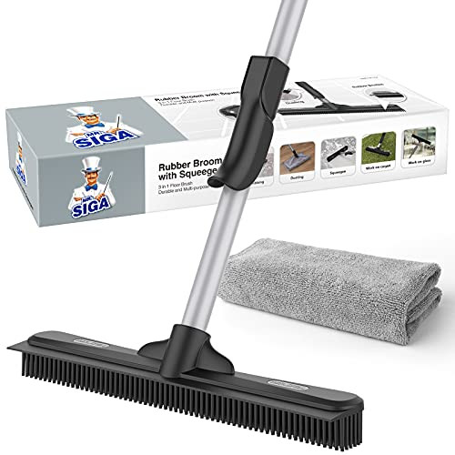 MR.SIGA Pet Hair Removal Rubber Broom with Built in Squeegee, 3 in 1 Floor Brush for Carpet, 62 i... | Amazon (US)